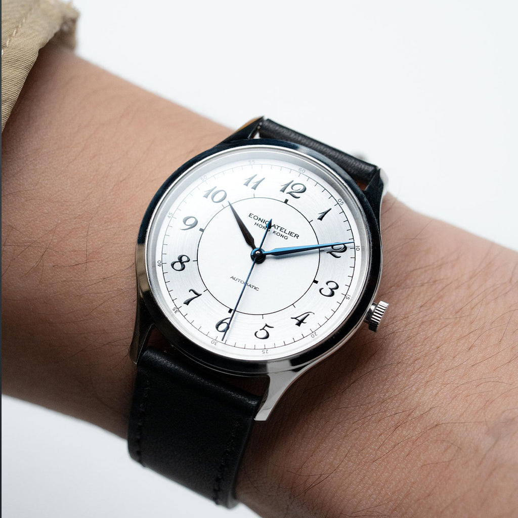 Sector dial dress watch with pad printed Breguet font